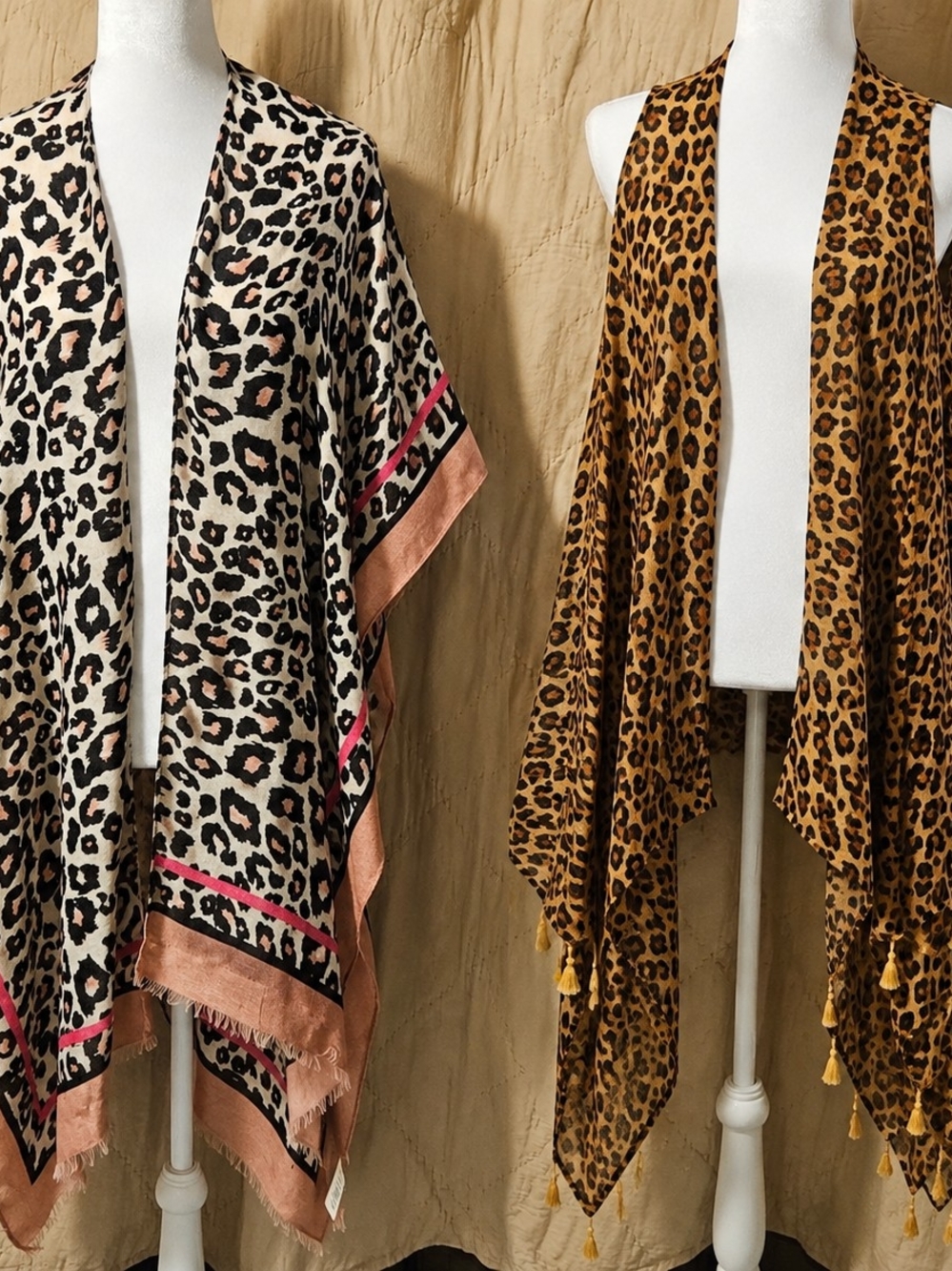 2 Pc Animal Print Theme_ Leopard Print Kimono Ruana Vest Duster Wrap One Size